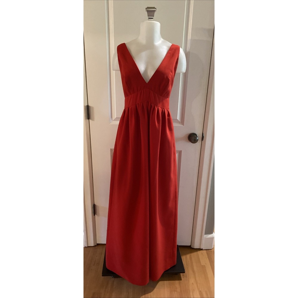 JILL Jill Stuart Dayglo Gown Deep V-Neck Empire Waist‎ Pockets Size 6 Red Maxi
